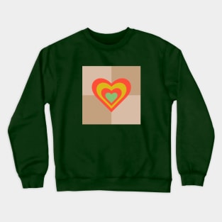 LOVE HEARTS CHECKERBOARD Retro Alt Valentines in Coral Yellow Green on Cream Beige Geometric Grid - UnBlink Studio by Jackie Tahara Crewneck Sweatshirt